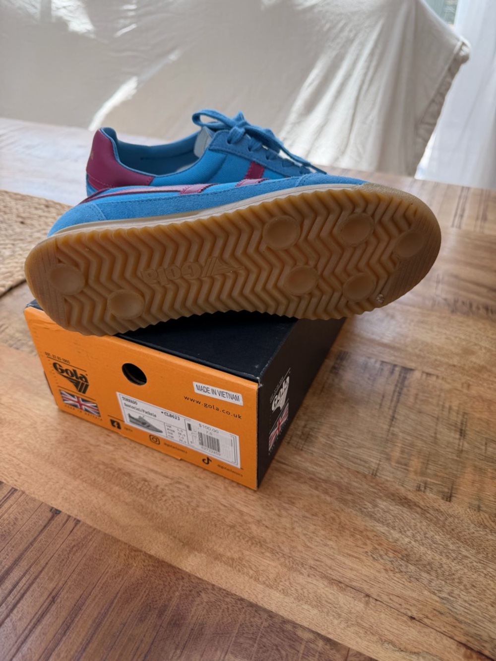 Gola Bright Blue Sneakers with Burgundy Stripes - Picture 3 of 5
